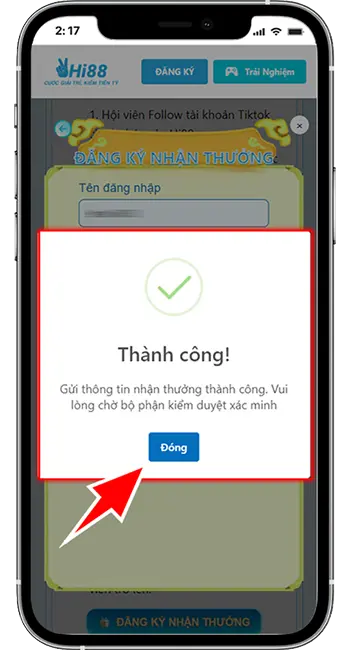 Bước 5: Đăng ký thành công » Đợi hệ thống xét duyệt và phát thưởng.